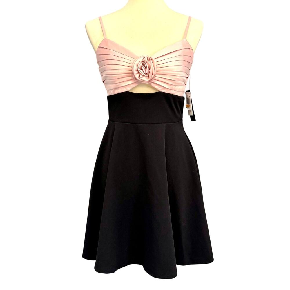 NWT City Studio Coquette Rosette Mini Dress Pink Black Fit Flare Whimsigoth